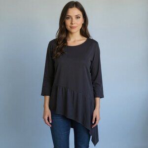 CHICO'S Travelers Womens Black Tunic Top Stretchy Slinky Asymmetric Shirt Size 1